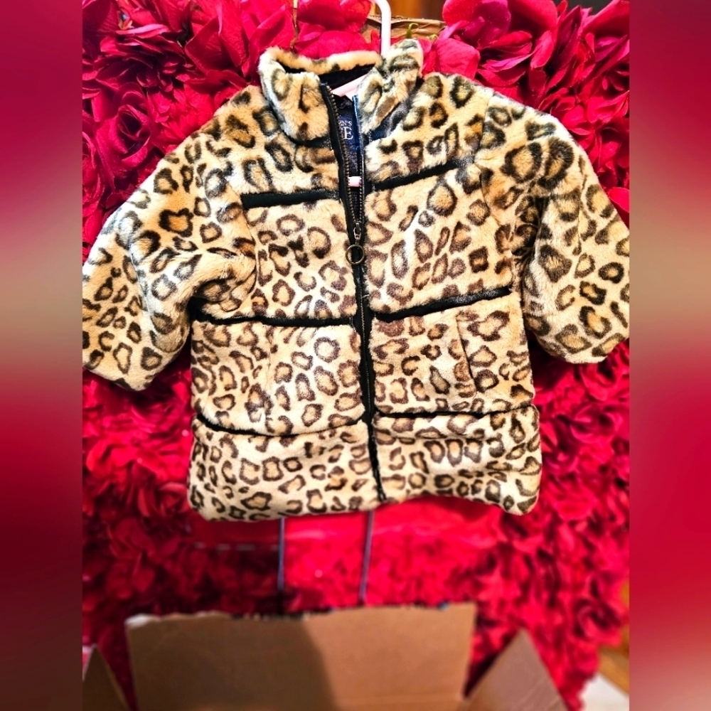 Children's Place 6-9 Months Leopard Coat with Leather Trim Like New